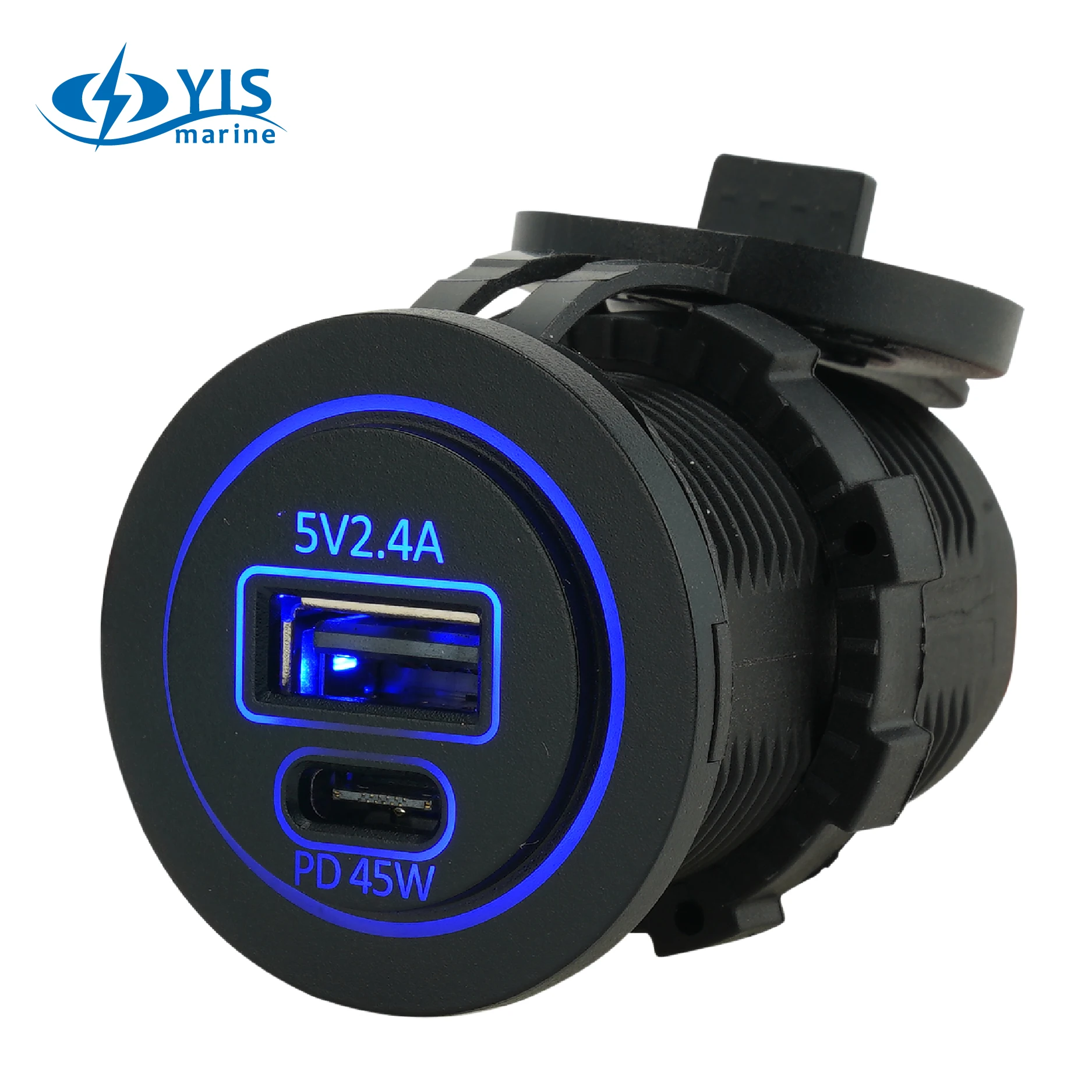 DIY PD 12v dual usb socket charger bus car port adapter power outlet marine rv lighter waterproof 1A1C