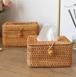 100% natural rattan napkin holder rattan tissue box wicker separated storage basket with lid made in Vietnam