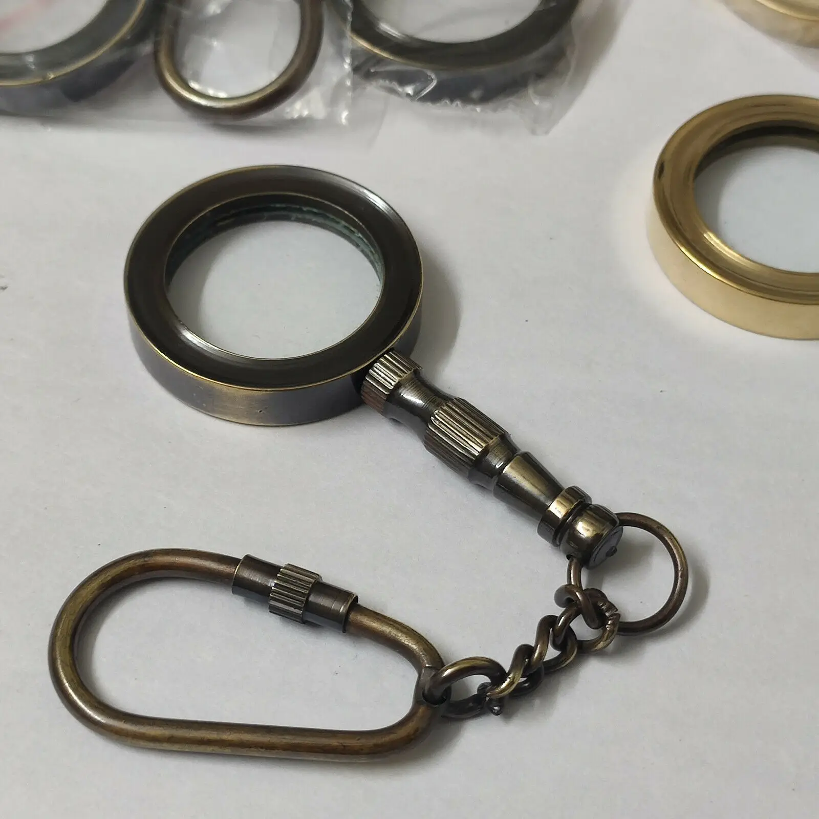 Set of 12 Brass Magnifier Keychains Mini Nautical Gift