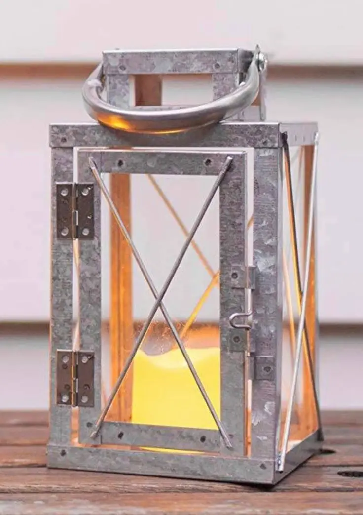 Metal Lantern, Rope Handle (Galvanized, Sitting, Hanging, Use with Candle)