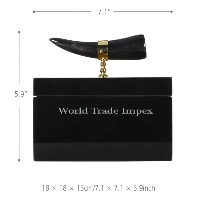 Lacquered MDF and buffalo horn strips inlay box for luxury gift packaging