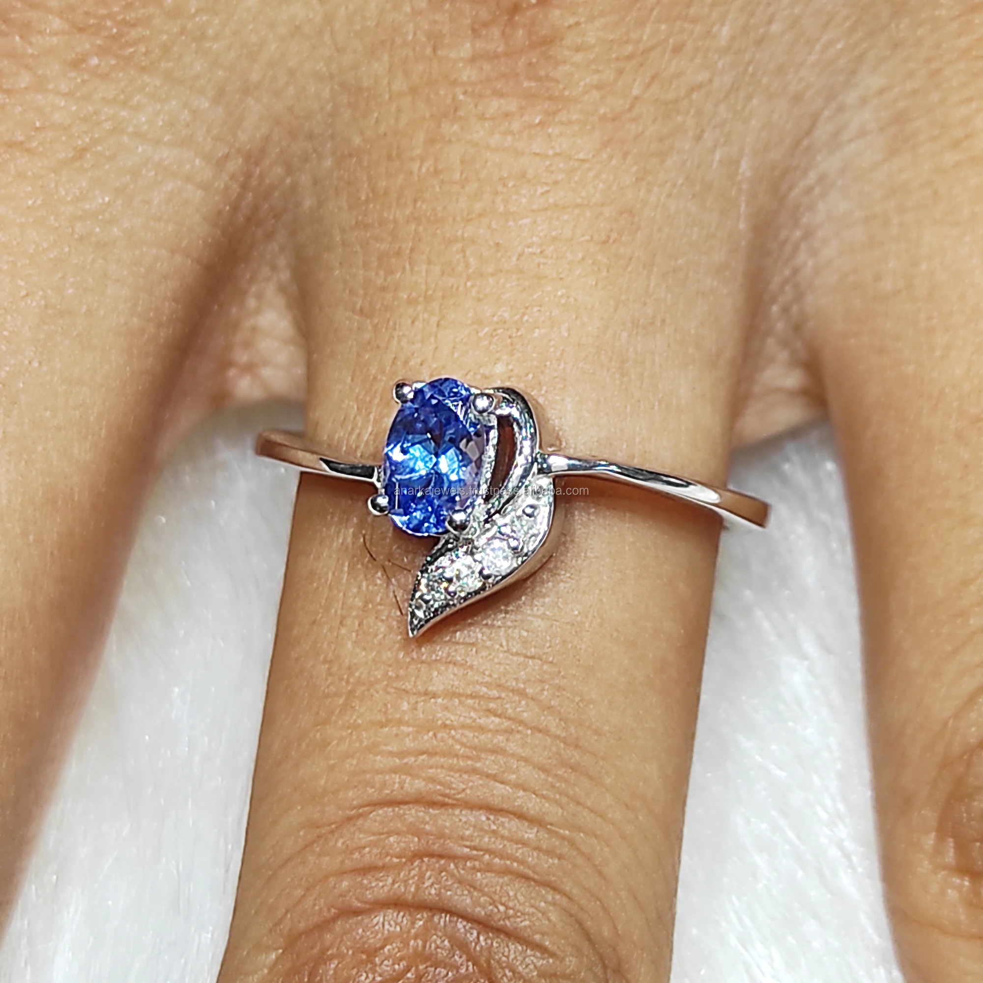 
Sterling 925 Silver Tanzanite Ring Semi Precious Gemstone Diamond Ring 