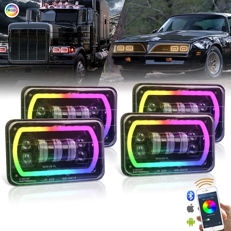 Приложение управления автомобилем квадратный отражатель света с цветовой моделью RGB Halo грузовик 4x6 дюймов прямоугольник фары для внедорожника Jeep