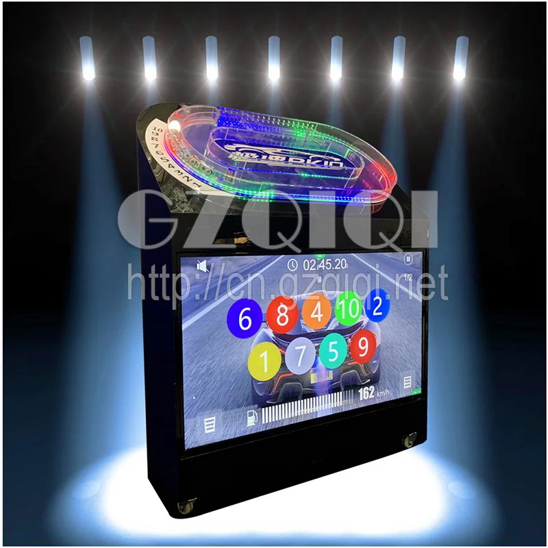 Lotto Machine with Unique race theme that randomly orders up to 10 balls