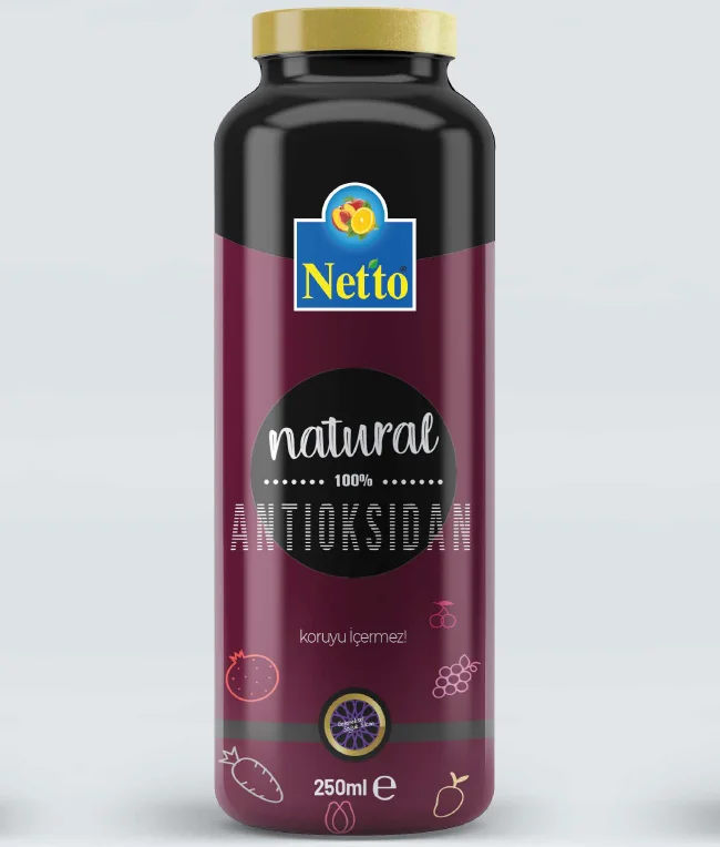
 100% натуральный антиоксидант NETTO, 250 мл, полезный фруктовый сок в стеклянной бутылке  
