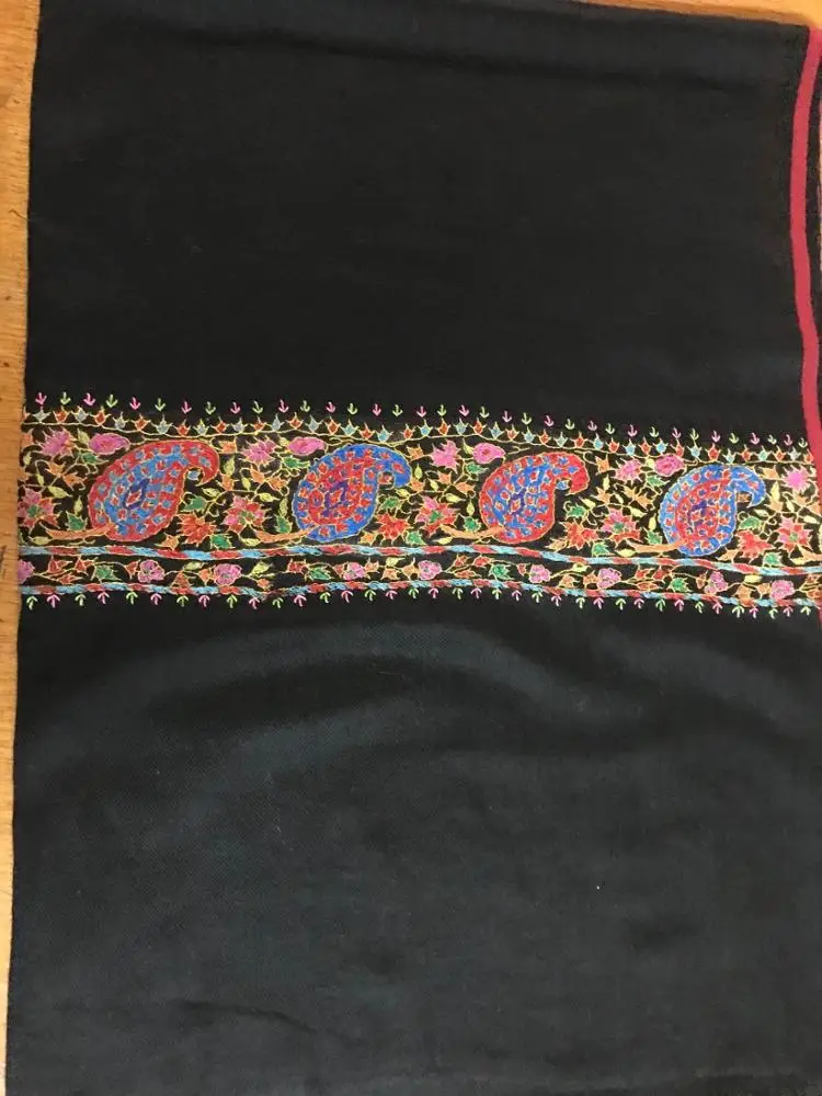 Pure Cashmere Stole Real Hand Embroidered ANTIQUE BORDER  ombre scarf