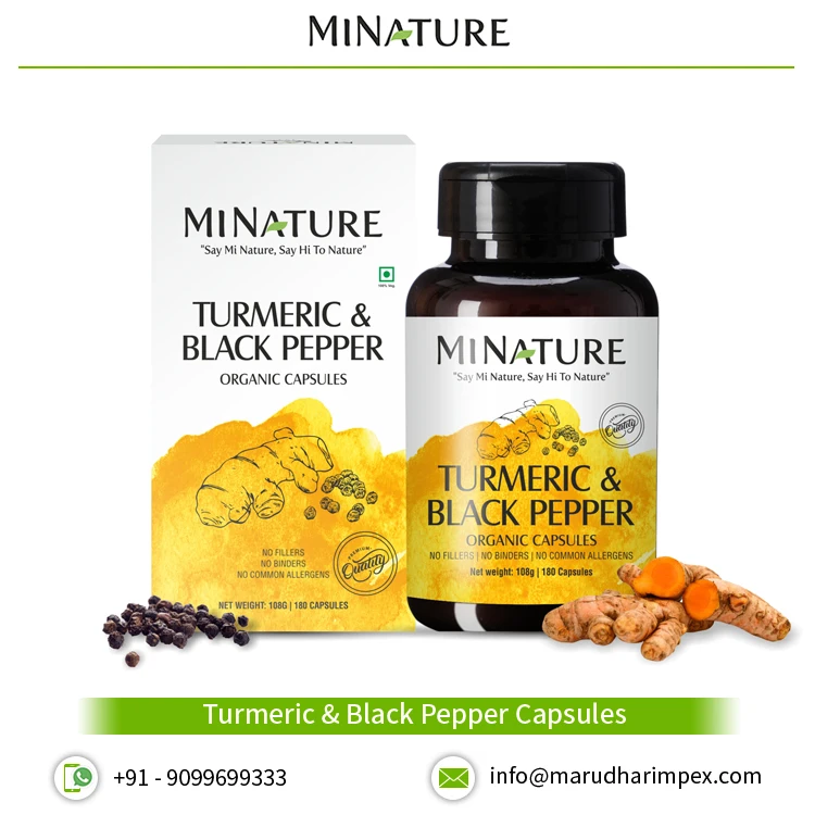 Global Demand on Healthcare Supplement Use 100% Pure Turmeric and Black Pepper Capsules