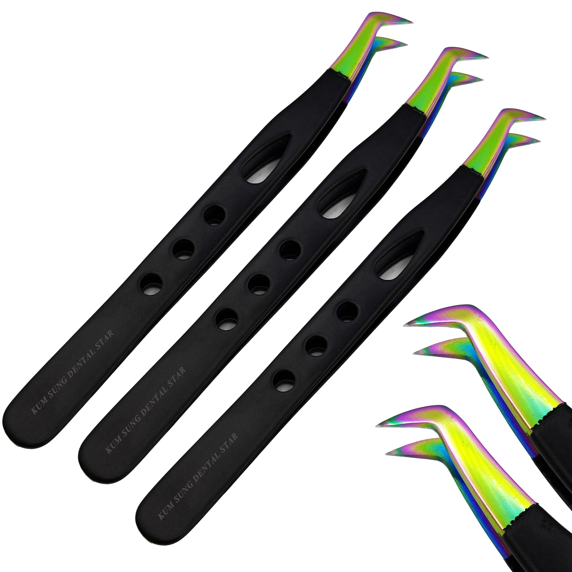 Лидер продаж, пинцет для объема ресниц Премиум-Качества, из нержавеющей стали черного цвета с радужными наконечниками, инструмент для ресниц