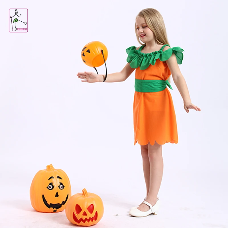 Factory price sweet pumpkin girl costume fancy dress halloween witch costume for kids fairy witch costume