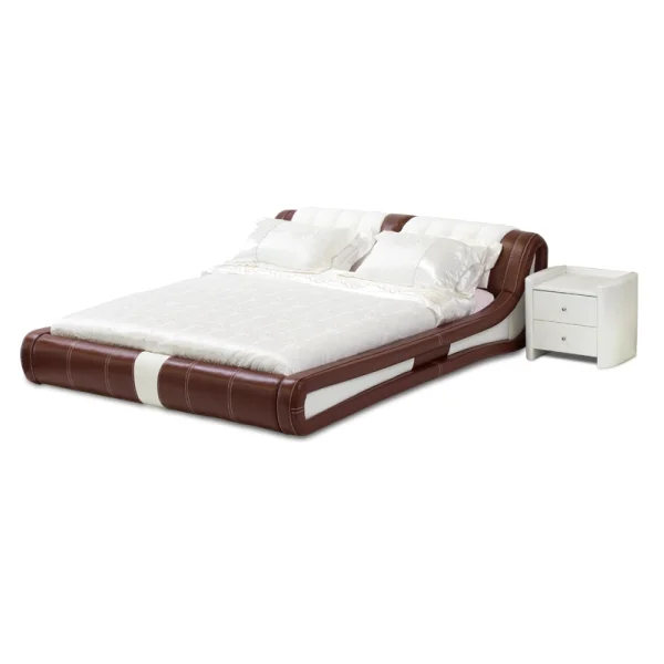 Genuine leather kingsize high back contemporary soft bed with strong metal bed frame CARMEN AVA - Black/White, Brown/White