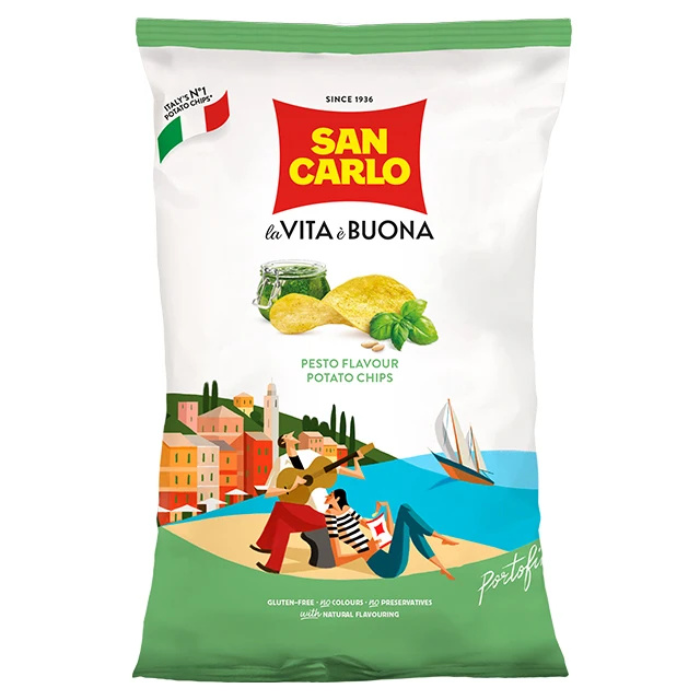 San Carlo italian recipe&aroma potato chips pesto flavor gr 50 italian taste