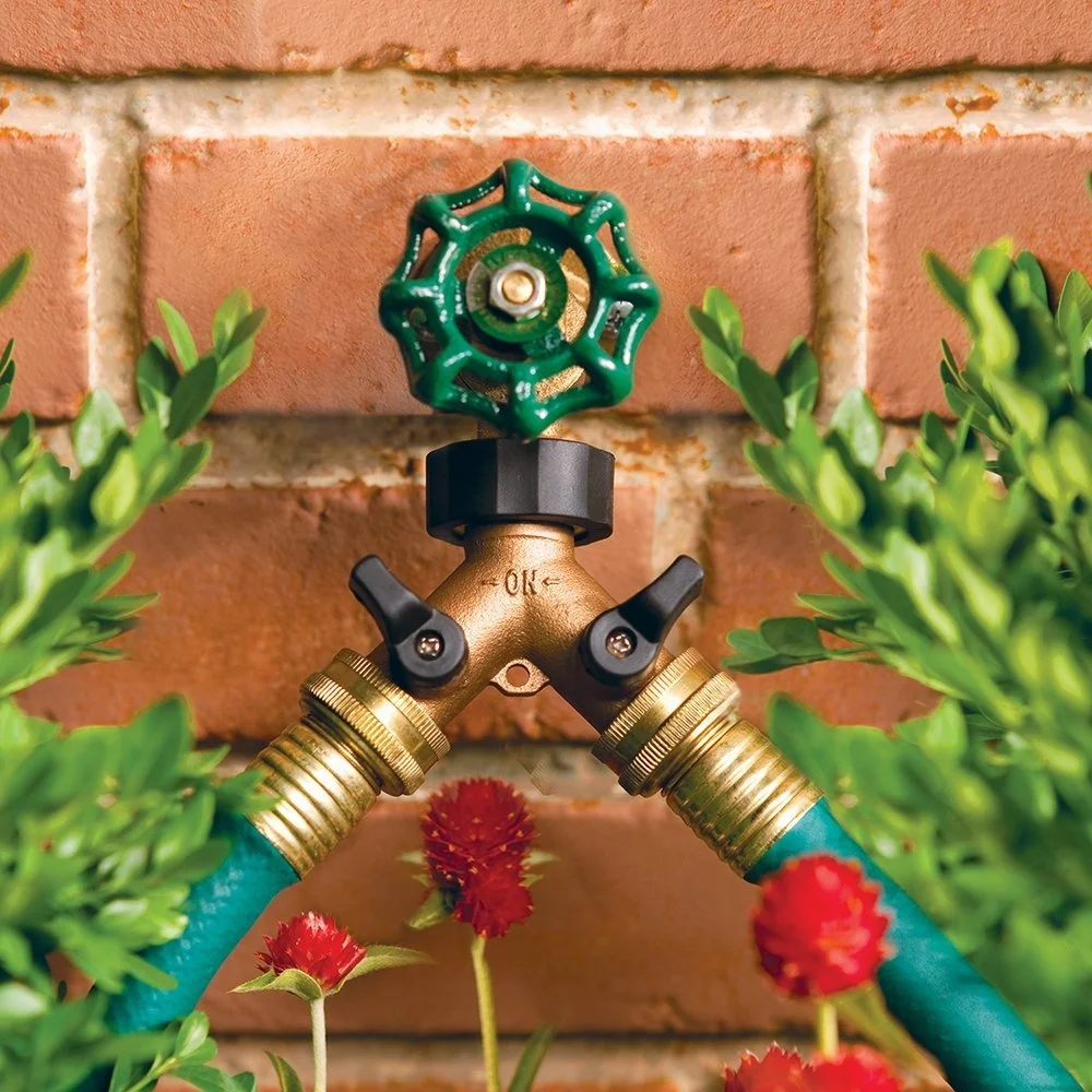 2 Way Solid Brass Garden Hose Heavy Duty Hose Faucet Fits 3/4 Y Diverter