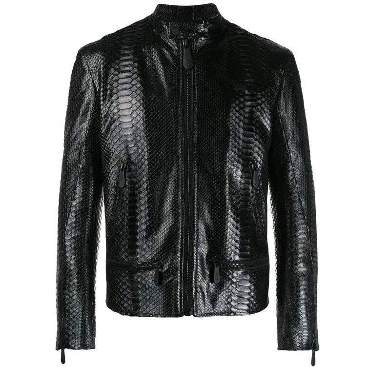 Exotic alligator Leather Jacket made of Snakeskin ostrich camo crocodile alligator pattern texture on Genuine Leather