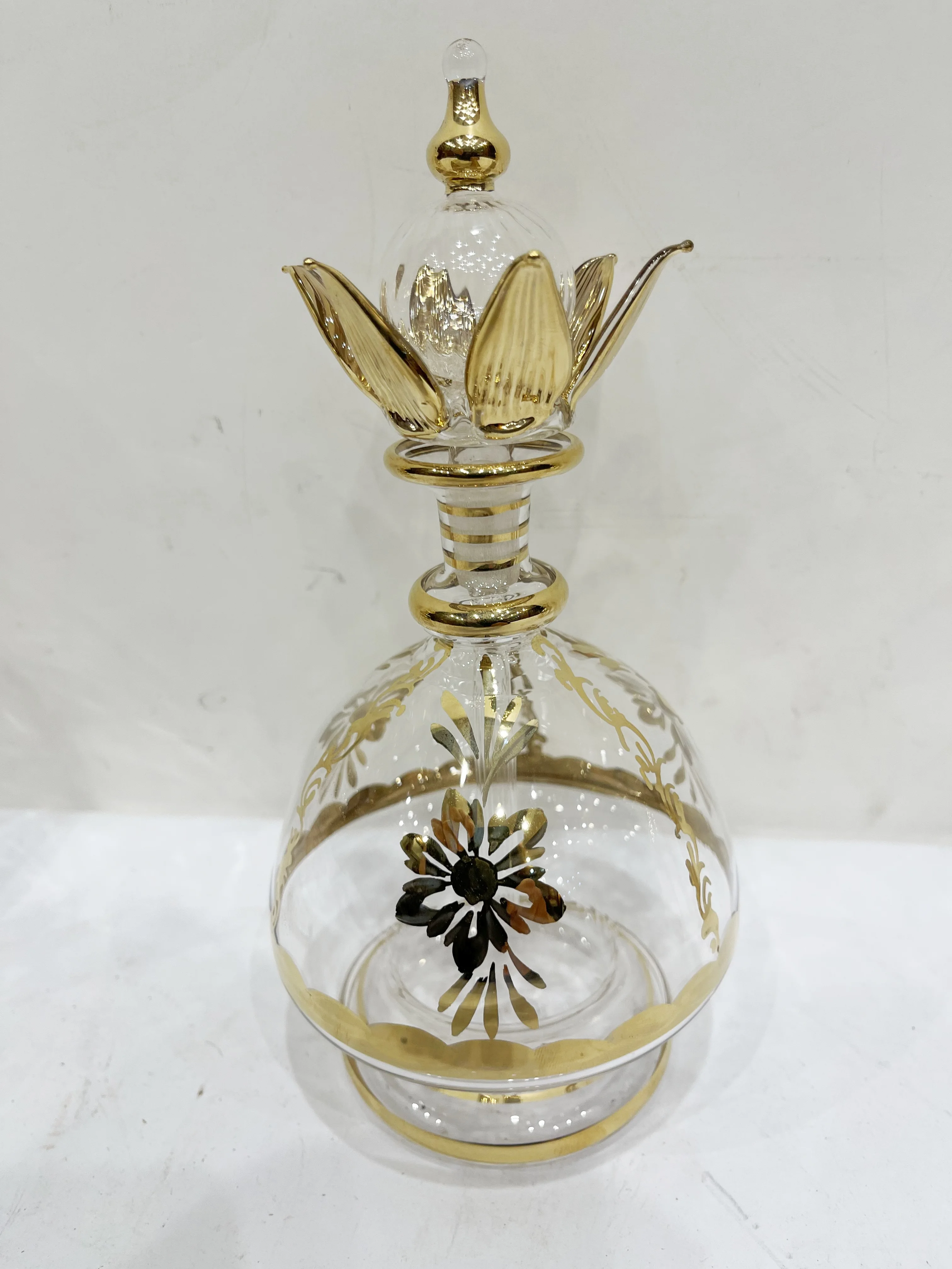 Buy Perfume bottle with golden floral pattern stylish handcrafted crystal Egyptian deep etched glass Perfume bottles