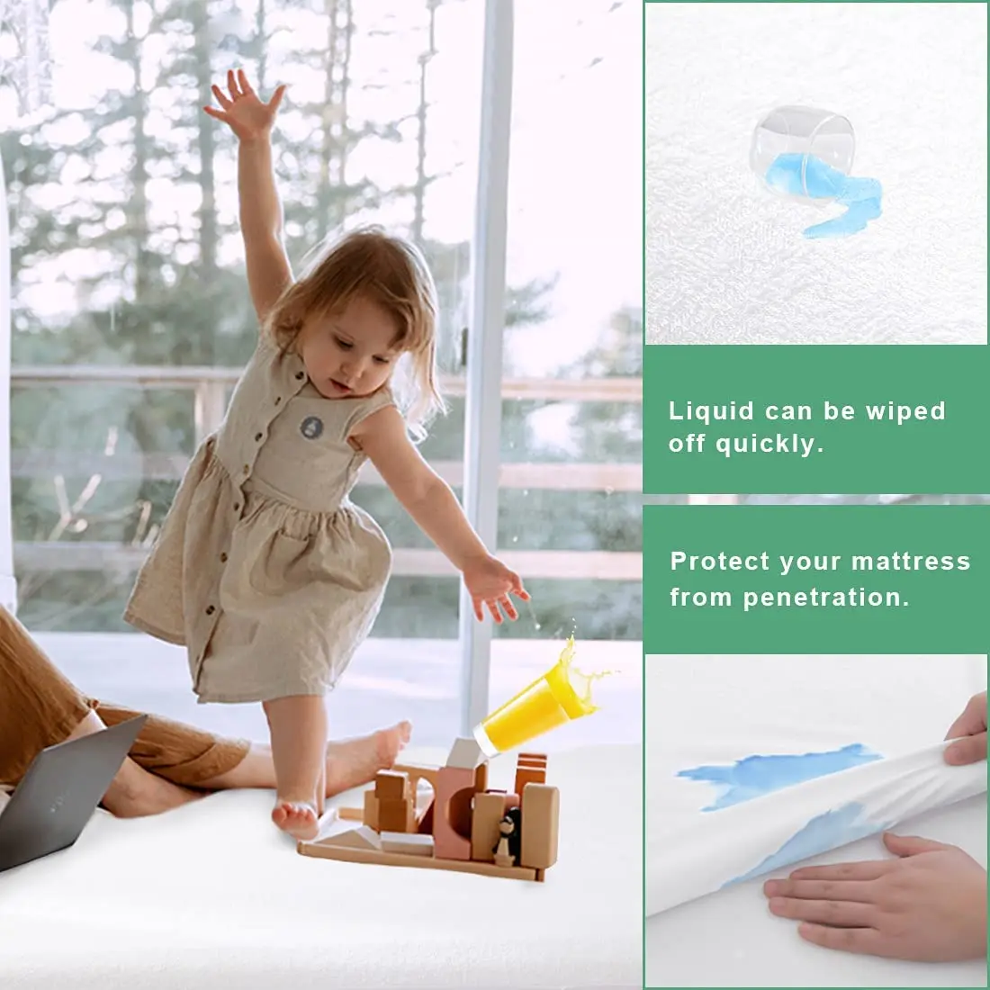 Waterproof Mattress Cover, Premium Terry Top Mattress Cover, Breathable, Noiseless, Cooing & Machine-Washable Bed Cover