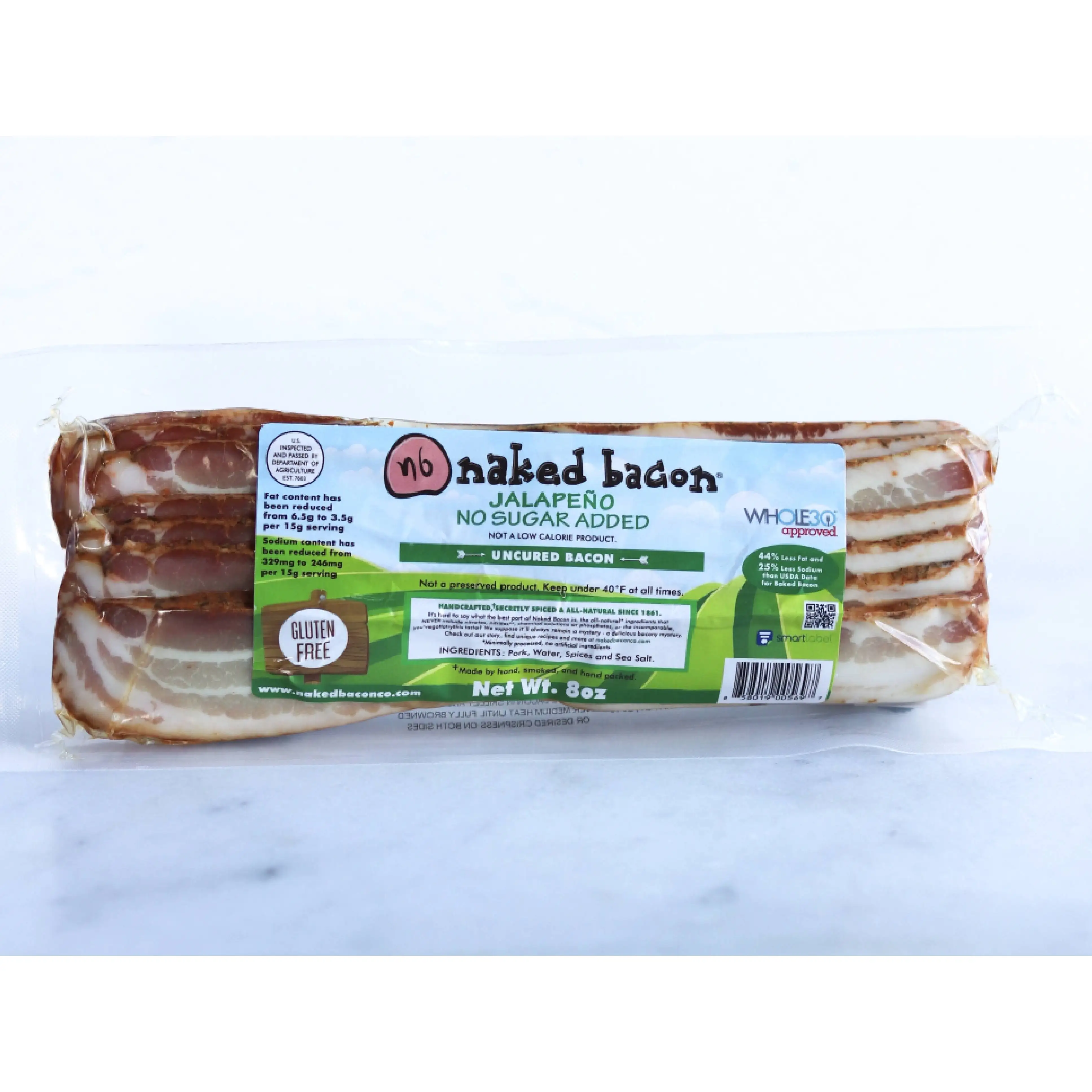 
Naked Bacon All Natural Hand Packed Whole30 Approved Jalapeno Uncured And Smoked Bacon 