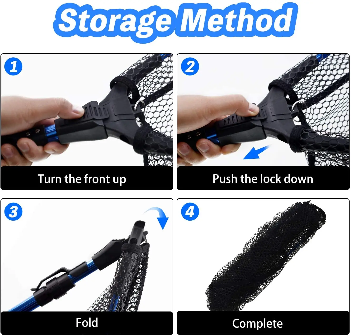 Folding Landing Net Collapsible Fishing Nets with Telescopic Pole Handle Rubber Coating Knotless Mesh