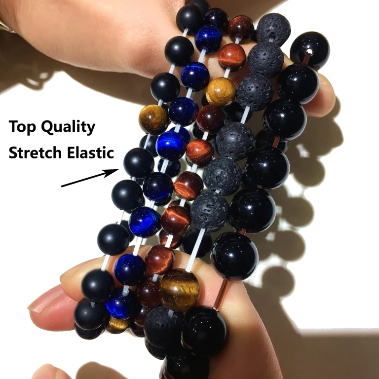 4-10mm Handmade Beaded Bracelet Black Onyx Stretch Natural Healing 100% Natural Gemstone Jewelry Vintage Energy Yoga Necklace