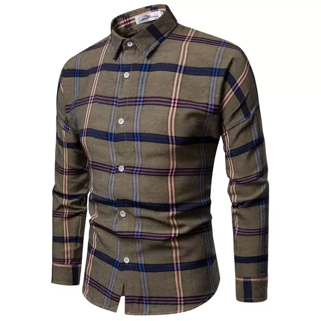 Fashion Design Lined Twill Plaid Flannel Shirt Men Zipper Turn Collar Shirt