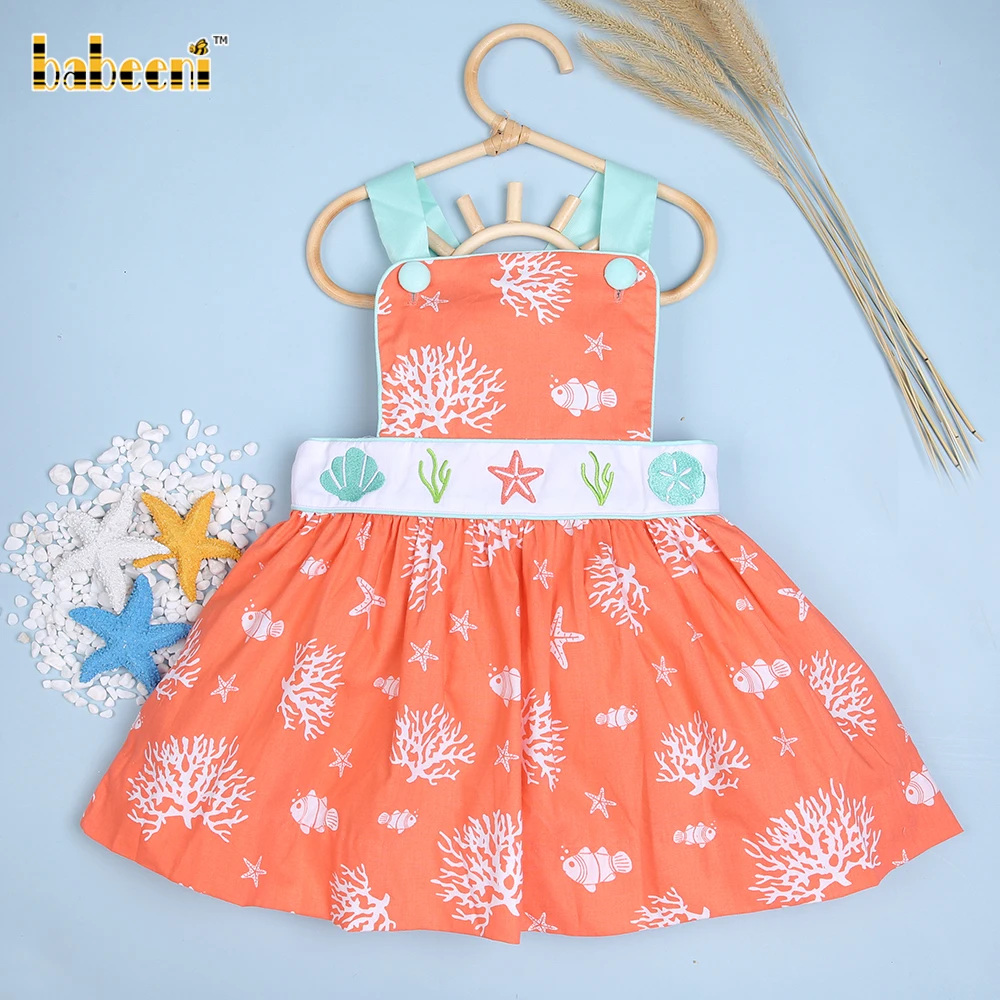Beautiful sea livings smocked coral dress - BB1842
