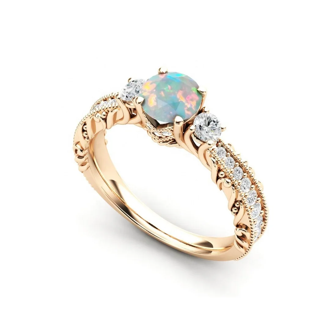 925 Sterling Silver Fire Ethiopian Opal Stone Round Engagement Ring Jewelry for Girl at Wholesale Factory Dealer Price Online