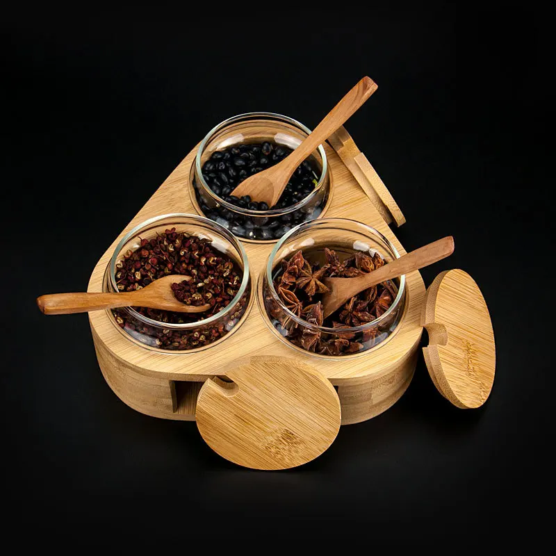 Glass Jars Set Spice Jars with Wood Airtight Lids Small Food Storage Containers