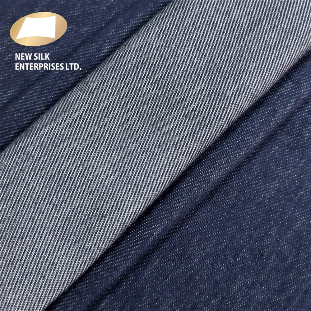 Anti bacterial cotton green defence polyester twill faux denim fabric for jeans