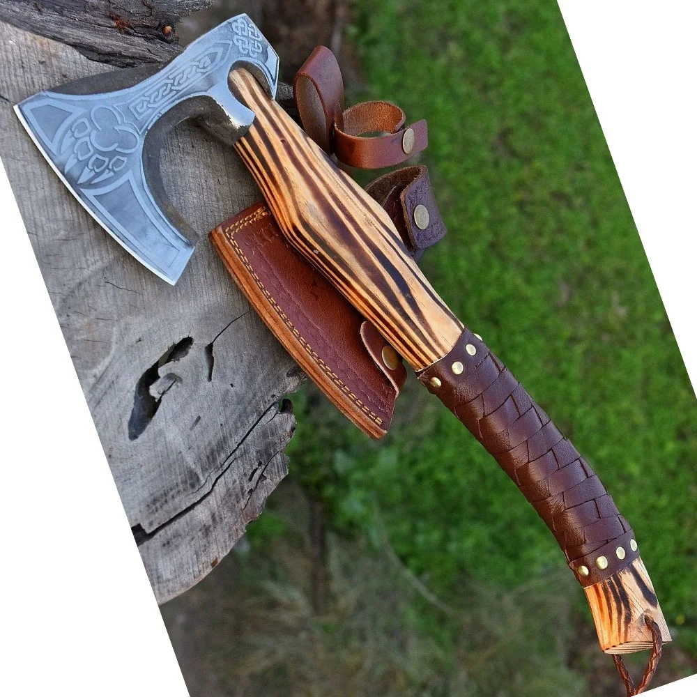 Красивое лезвие ручной работы из углеродистой стали уличный инструмент для леса охоты выживания топор Томагавк викингов травление ручка дерево
