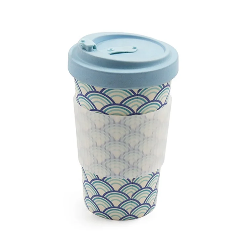 Promotional custom reusable eco friendly bamboo fiber plastic travel coffee cup with cover