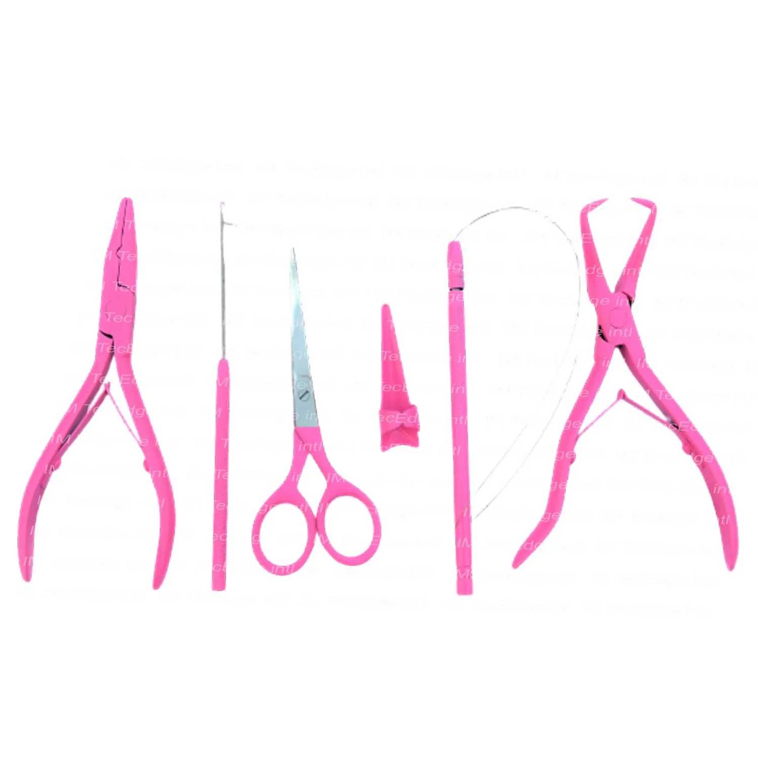Professional Baby Pink Hair Extension Tools Kit with Hair Cutting Scissor Tape in Plier Surgical Grade Stainless Steel 10 Set