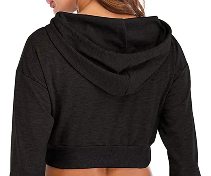 Wholesale Custom Logo Female Cropped Hoodies Women Cotton Crop Top Hoodie Top Selling Plus Size OEM Design