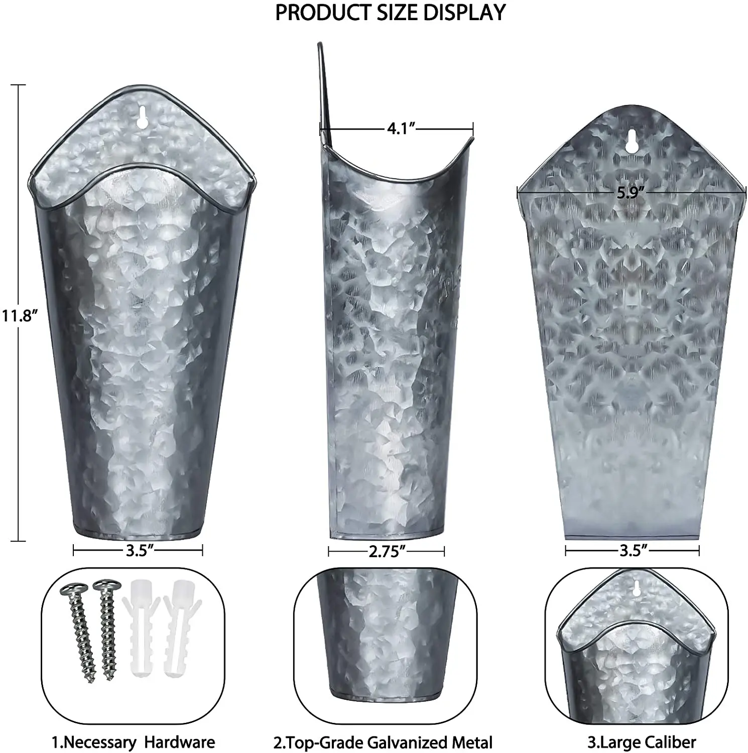 Galvanized Metal Decorative Flower Vase Contemporary Classic Design Home Decorative Tabletop & Wall Hanging Planter Pot Vases