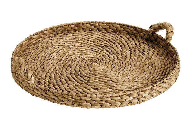 100% Handwoven Natural Round Water Hyacinth Decorative Serving Tray Vietnam Supplier Wholesale Price Food Serving Trays