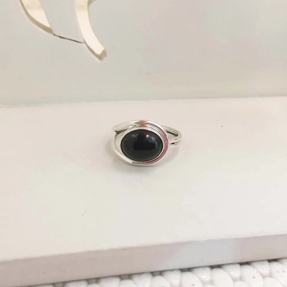 Hot Selling Natural Black Onyx Gemstone Ring Real Pure 925 Sterling Silver Top Quality Wholesale Price Handmade Unisex Cute Ring