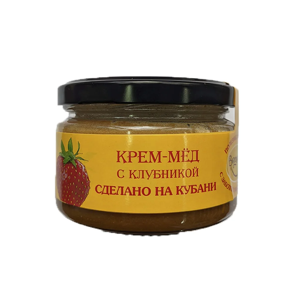 Cream made from natural honey with strawberry, plastic mass with a smooth pasty consistency