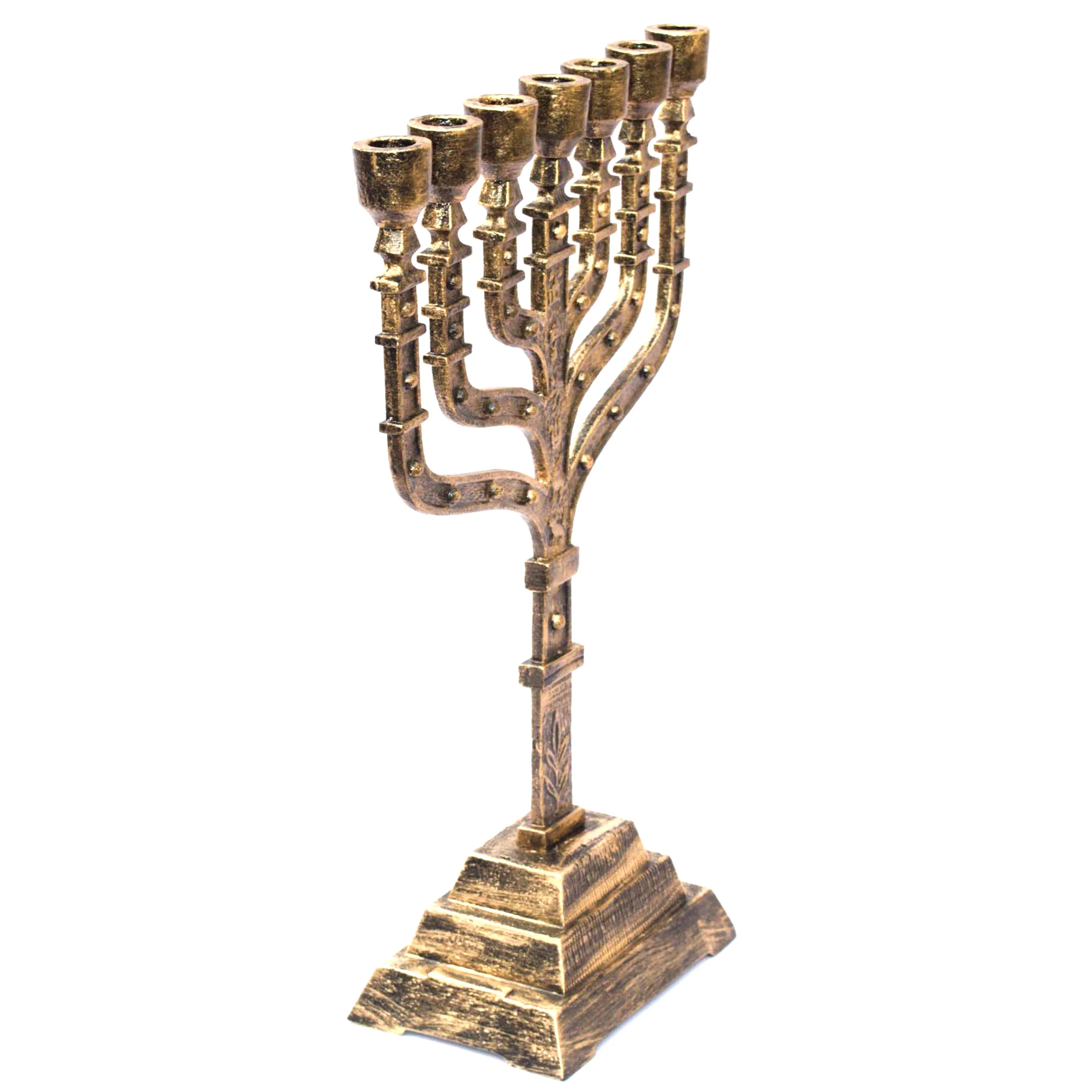 Unique Design Brass Antique 7 Branch Temple MENORAH 12 Tribes Of Israel Candle Stick Holder