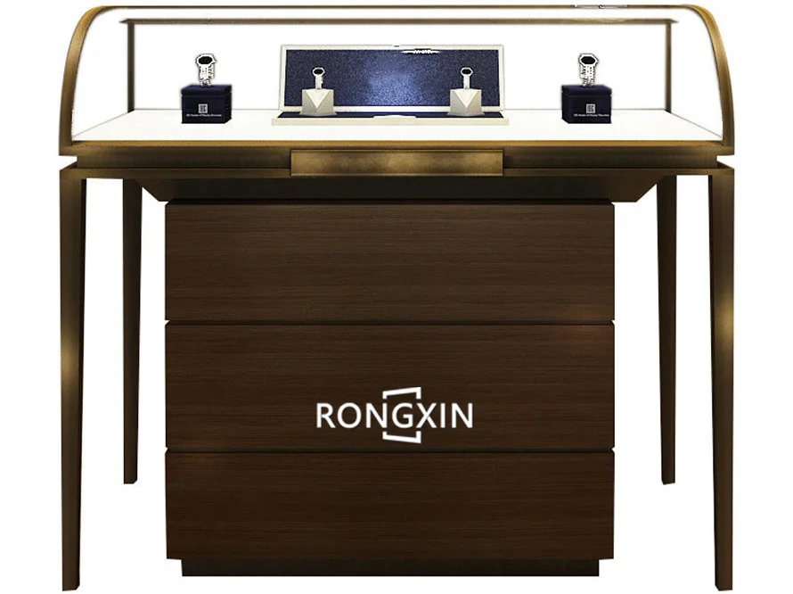 CustomizeCustomized High End Luxury Glossy Jewelry Floor Wooden Display Counter for Shops Showcase for Jewelry Store and Counter