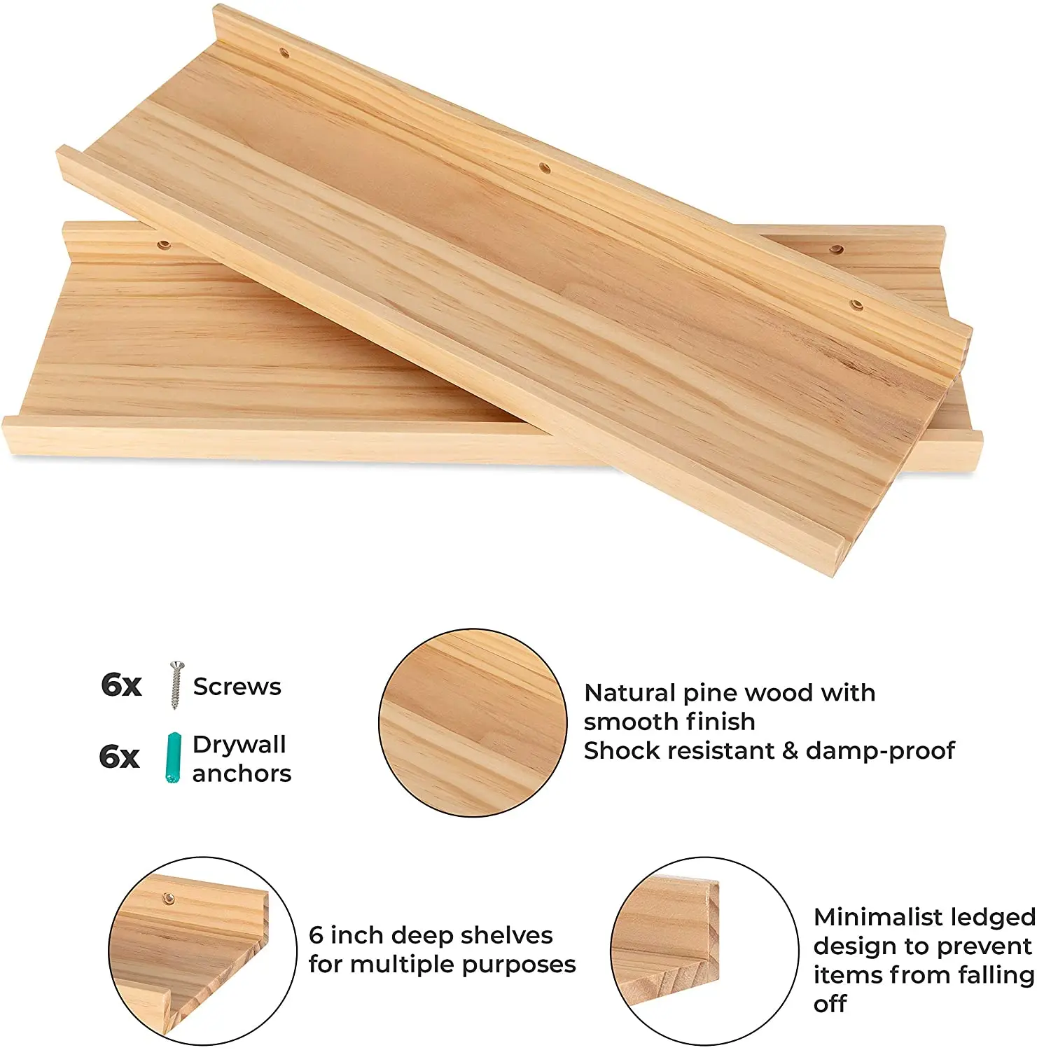 
Wooden Wall Mounted Picture Ledge Pine Wood Display Wall Shelf 