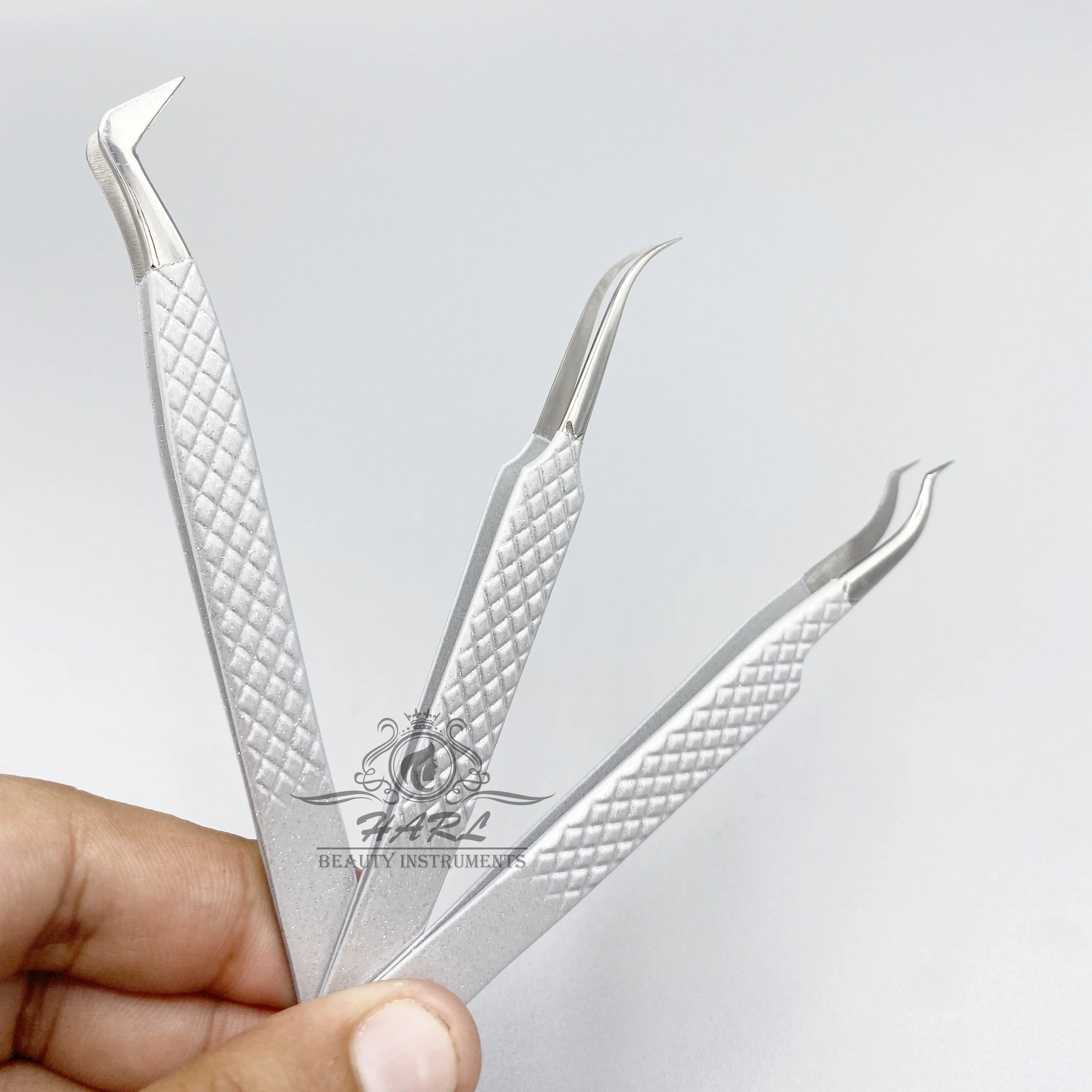 Glitter coated Silver tip Tweezer Custom Brand Name eyelash extension Hand made Tested tweezers