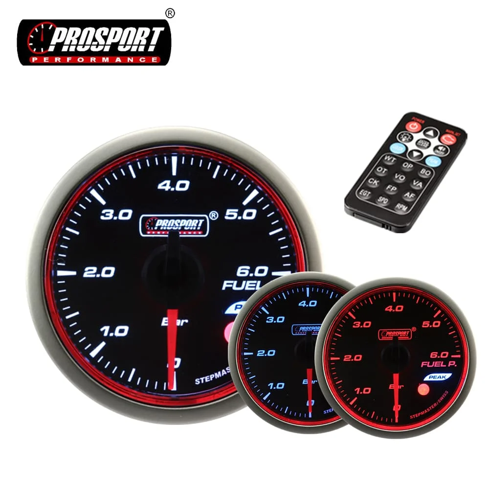 52mm 3 colors backlight fuel pressure gauge universal red ring 6 BAR tinted smoked lens waterproof sensor LED display automobile