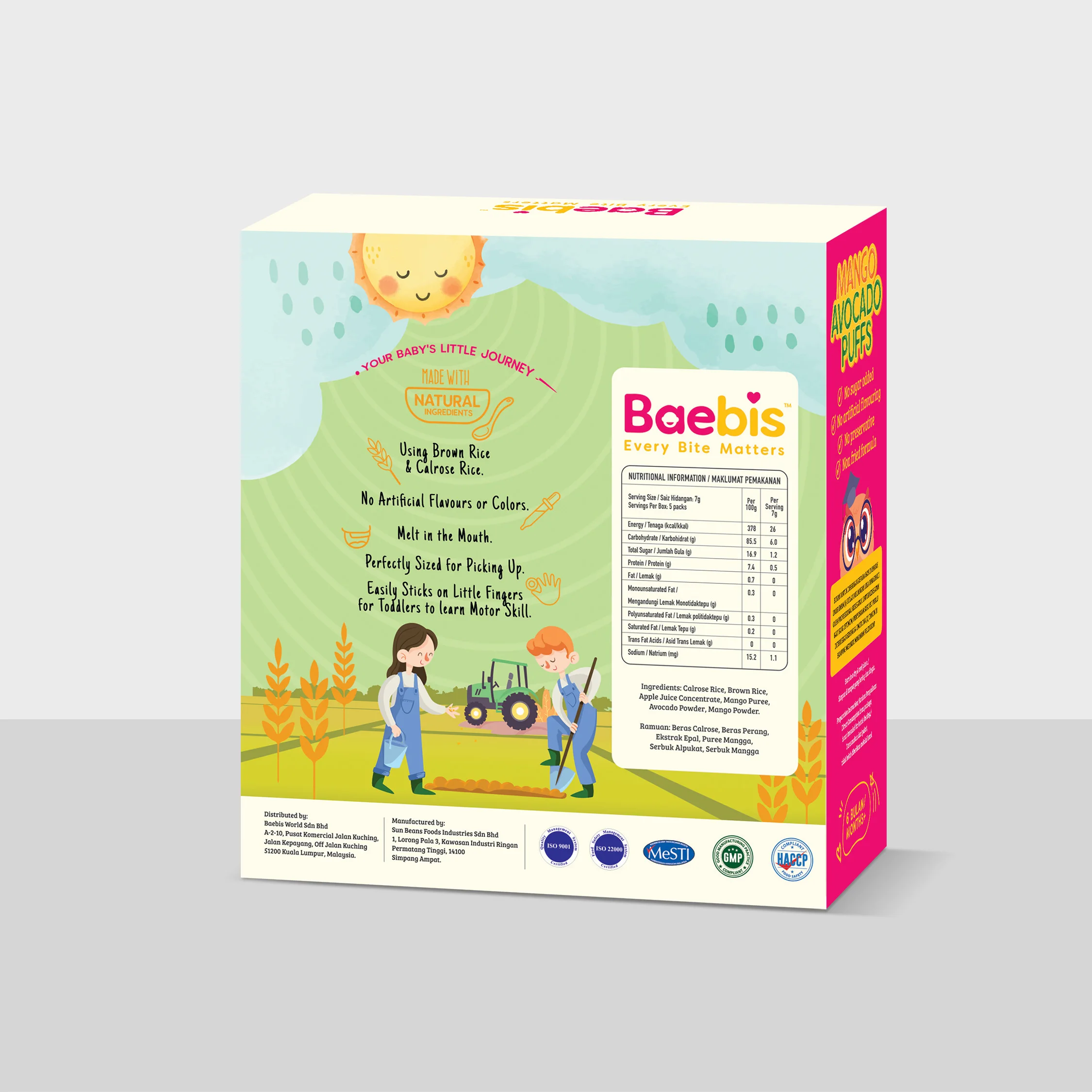 
Baebis 100% Natural Mango Avocado Puffs Baby Rice Biscuit Baby Snacks No Artificial Flavours / Colors 