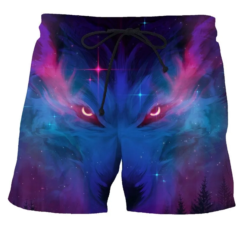 Man beach shorts animal wolf 3d printed pants high quality swim shorts men starry sky gym surf board swimsuit