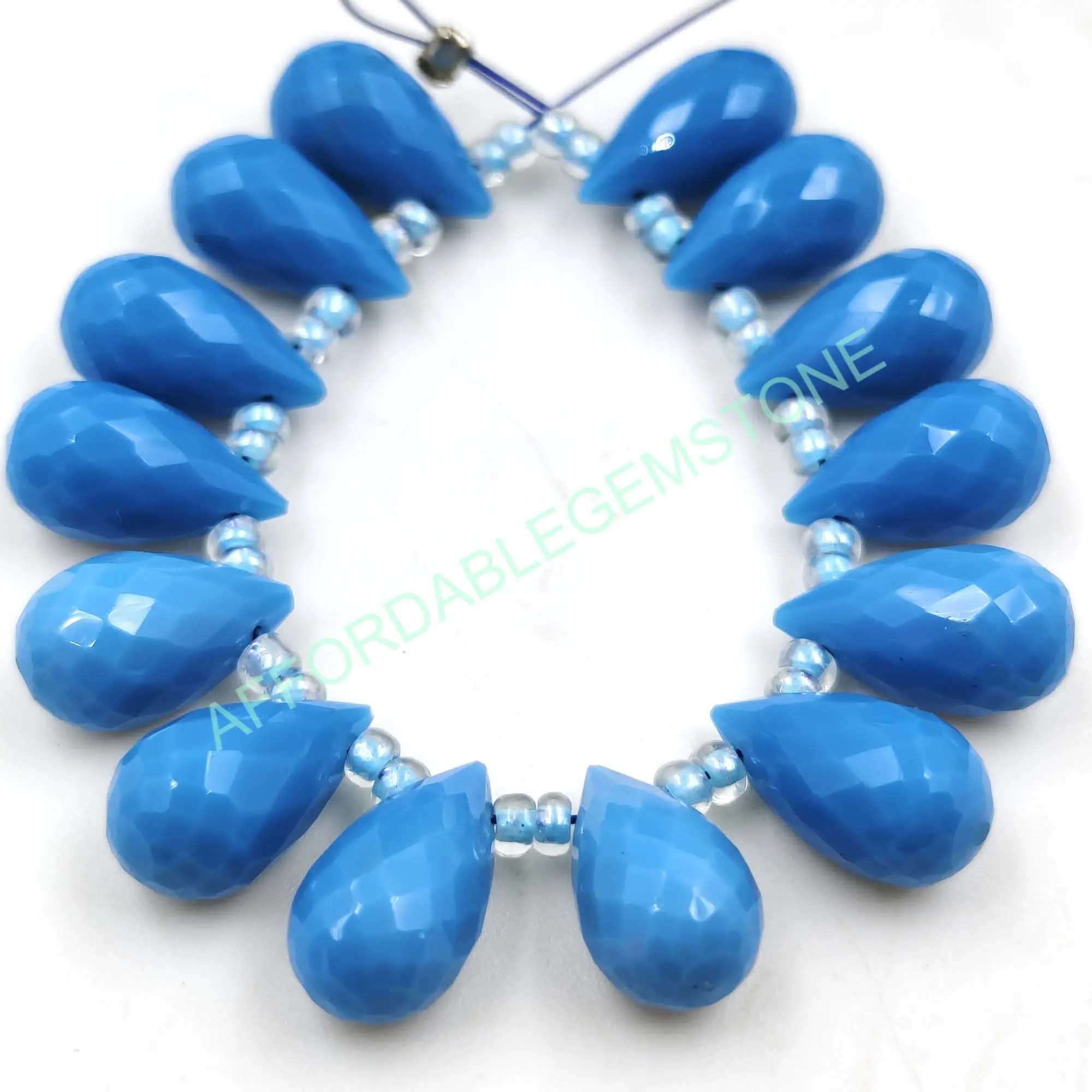 Turquoise gemstone synthetic gemstone faceted turquoise jewelry teardrop shape stone top drilled stone loose beads spinal beads
