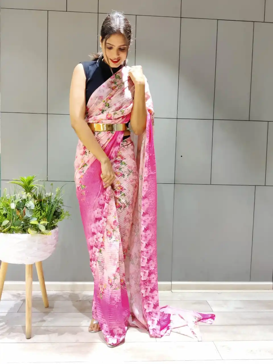 New 1 Min Ready To Wear Saree Collection With in 3 Colours  and fancy belt Premium Georgette With Beautiful Print and sequnce  w