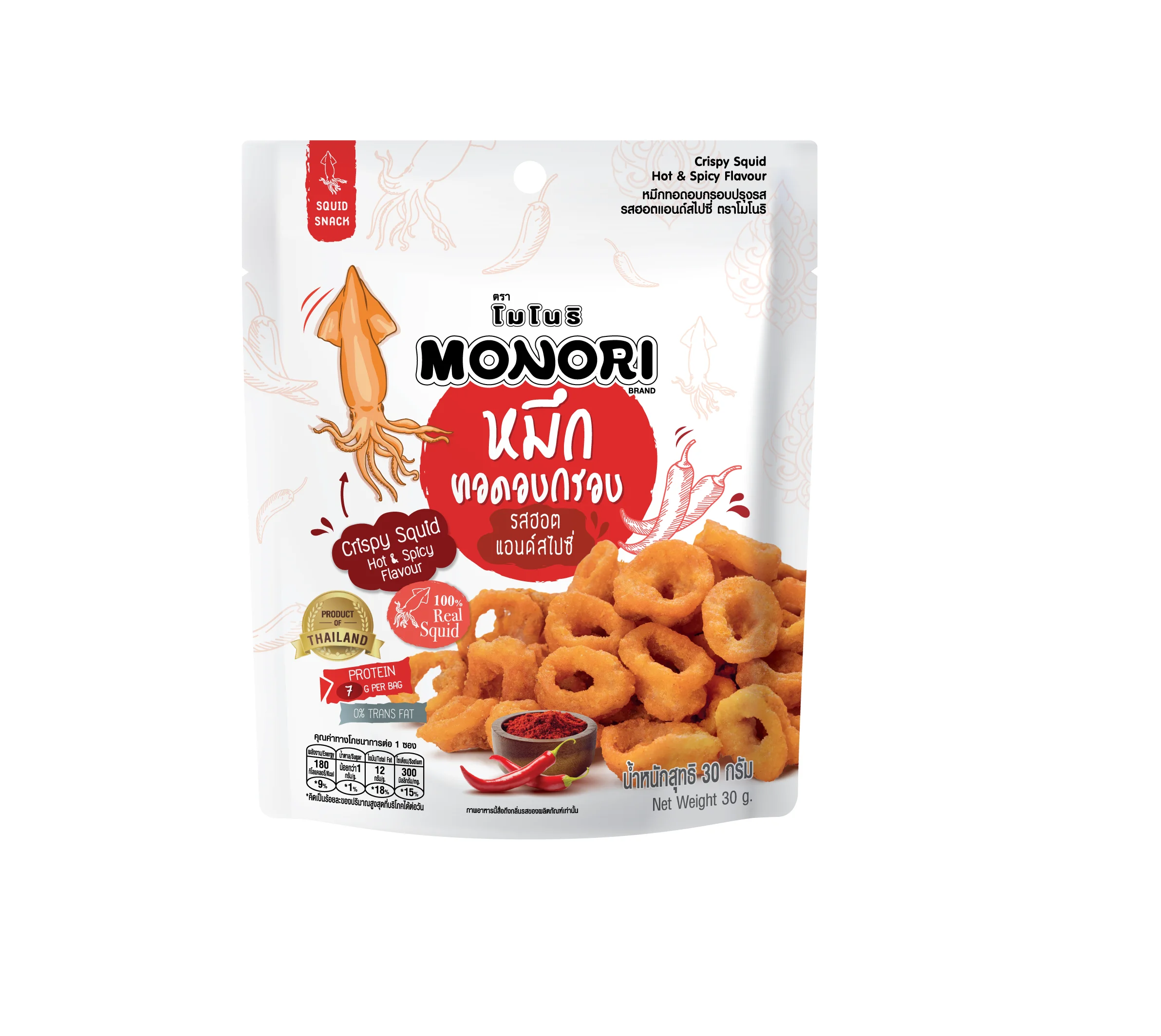 Хрустящий кальмар, закуска с пряным вкусом, 30 г, бренд MONORI