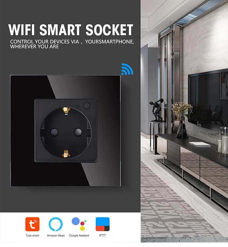 TAWOIA Tuya Smart 16A Electrical Power Socket Outlet Tempered Glass Germany Socket wifi smart socket