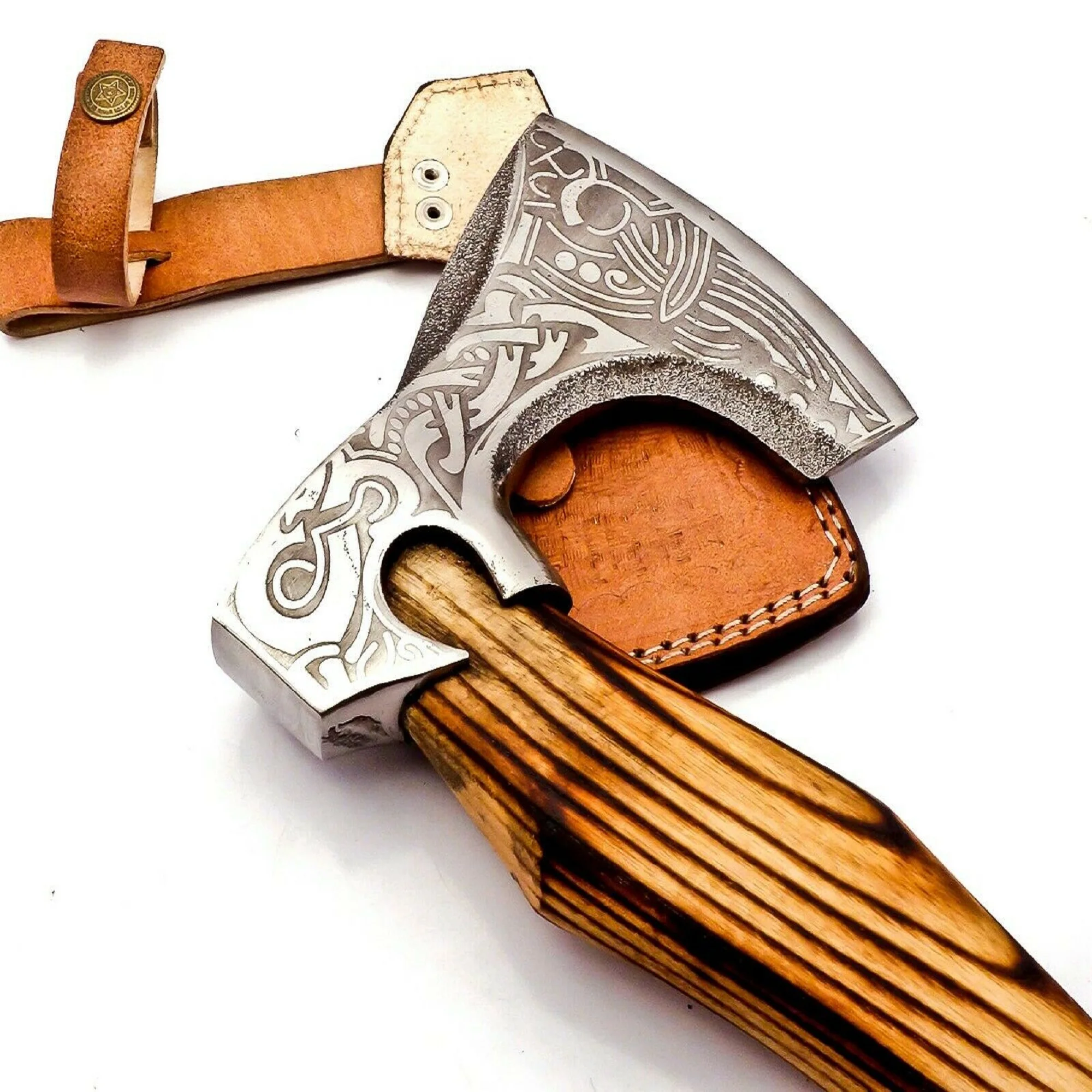 Custom Handmade Carbon Steel Viking Axe Bearded Axe Survival outdoor axe With leather sheath hot sale