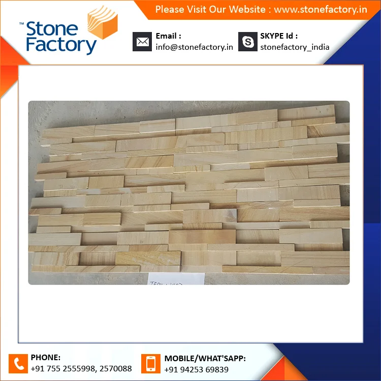 Premium Quality Custom-Size Sandstone Ledger Panel Wall Tiles Leading Indian Supplier Teakwood Inspired