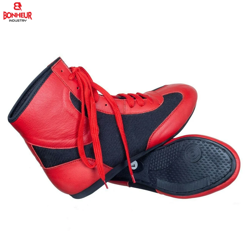 
Latest Design Leather Boxing Shoes Wrestling Martial Art MMA Gym Weightlifting gym Training Running Boot 