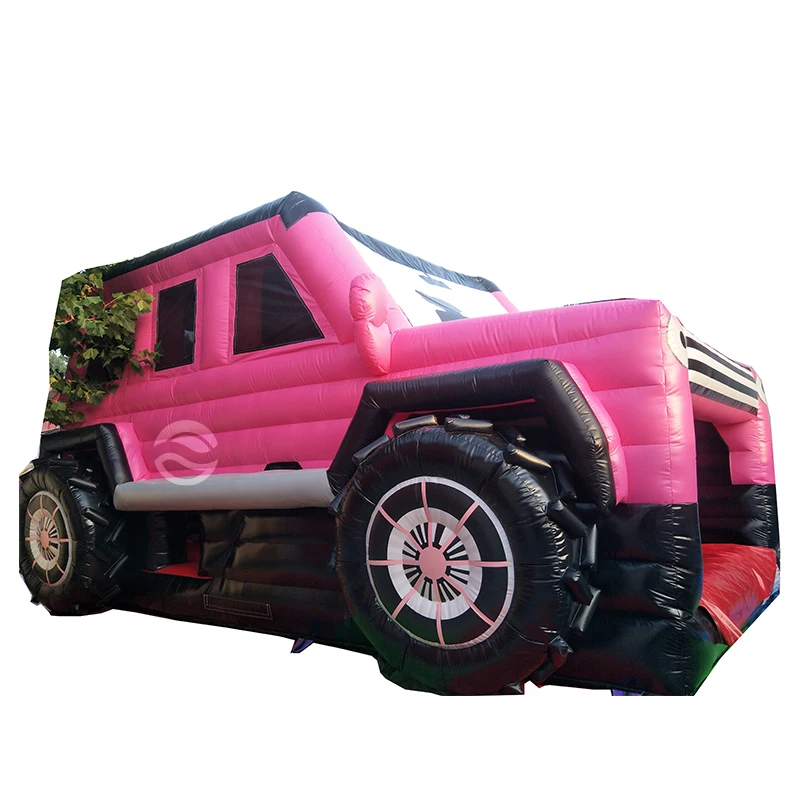 Commercial Bounce House Pink Monster Truck Inflatable Car Bouncy Castle Combo